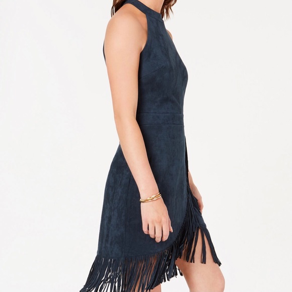 Macy’s Navy Faux-Suede Halter Fringe Dress - Picture 2 of 13